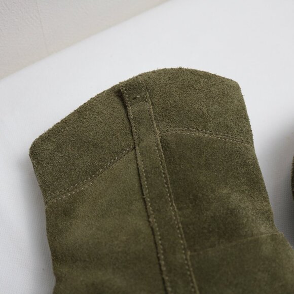 Adrienne Vittadini Fonzie Olive Western Suede Heeled Booties Size 8.5 - Picture 9 of 15